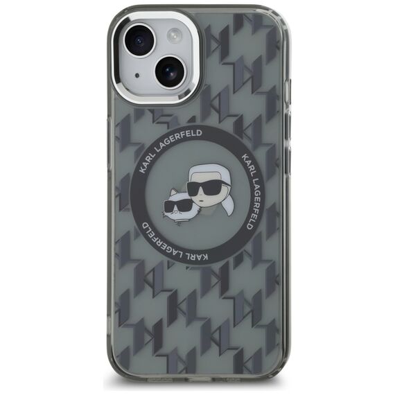 Karl Lagerfeld IML Monogram Karl &amp; Choupette Head MagSafe iPhone 15 Case - Black | Techbox