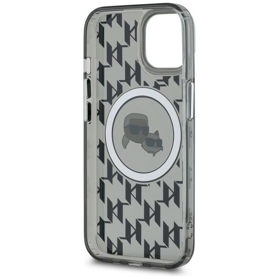 Karl Lagerfeld IML Monogram Karl &amp; Choupette Head MagSafe iPhone 15 Case - Black | Techbox