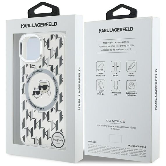 Karl Lagerfeld IML Monogram Karl &amp; Choupette Head MagSafe iPhone 15 Case - Clear - Uncategorized Cases (2) - Cases - Techbox
