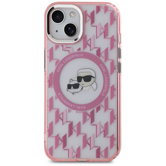 Karl Lagerfeld IML Monogram Karl &amp; Choupette Head MagSafe iPhone 15 Case - Pink | Techbox