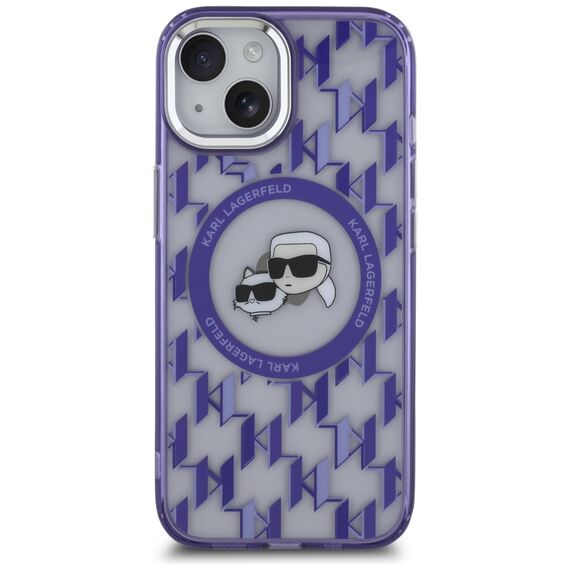 Karl Lagerfeld IML Monogram Karl &amp; Choupette Head MagSafe iPhone 15 Case - Purple | Techbox