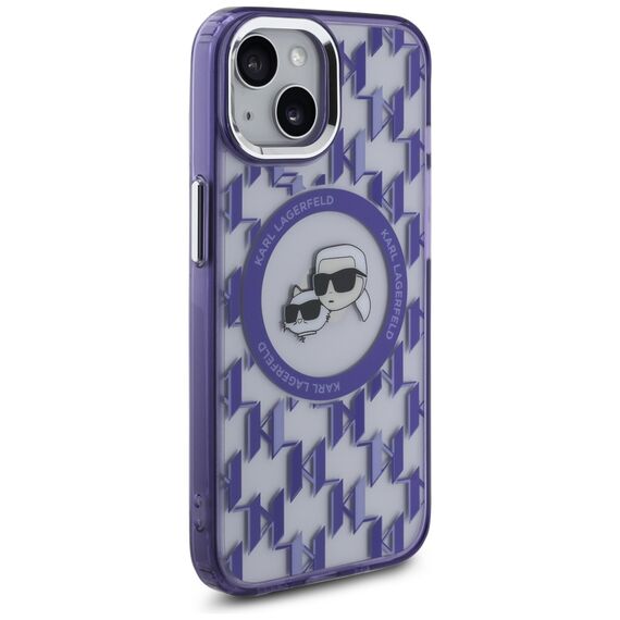 Karl Lagerfeld IML Monogram Karl &amp; Choupette Head MagSafe iPhone 15 Case - Purple | Techbox