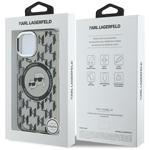 Karl Lagerfeld IML Monogram Karl &amp; Choupette Head MagSafe iPhone 15 Plus Case - Black | Techbox