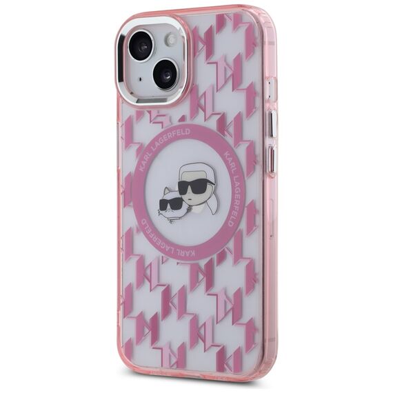 Karl Lagerfeld IML Monogram Karl &amp; Choupette Head MagSafe iPhone 15 Plus Case - Pink | Techbox
