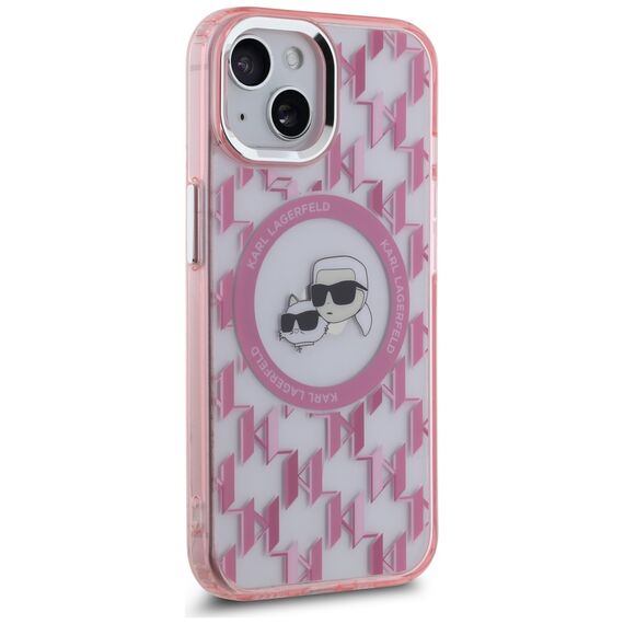 Karl Lagerfeld IML Monogram Karl &amp; Choupette Head MagSafe iPhone 15 Plus Case - Pink | Techbox