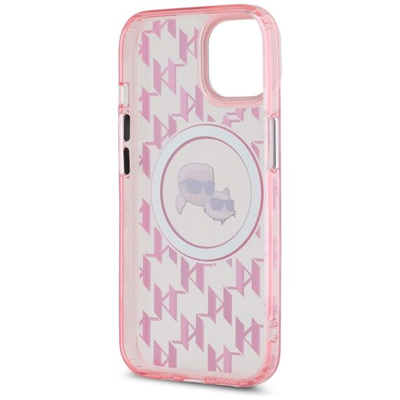 Karl Lagerfeld IML Monogram Karl &amp; Choupette Head MagSafe iPhone 15 Plus Case - Pink | Techbox