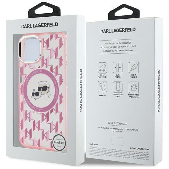 Karl Lagerfeld IML Monogram Karl &amp; Choupette Head MagSafe iPhone 15 Plus Case - Pink | Techbox