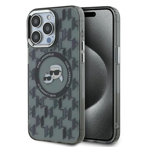 Karl Lagerfeld IML Monogram Karl &amp; Choupette Head MagSafe iPhone 15 Pro Case - Black - Uncategorized Cases (2) - Cases - Techbox