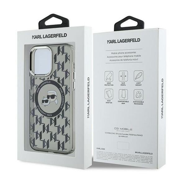 Karl Lagerfeld IML Monogram Karl &amp; Choupette Head MagSafe iPhone 15 Pro Case - Black - Uncategorized Cases (2) - Cases - Techbox