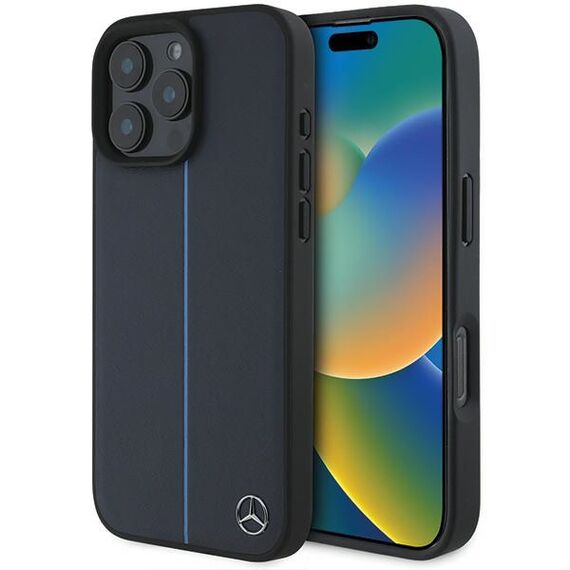 Mercedes MB Blue Line Leather MagSafe Case for iPhone 16 Pro Max - Navy Blue - Apple Cases - Cases - Techbox