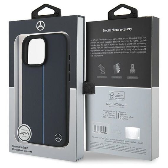 Mercedes MB Blue Line Leather MagSafe Case for iPhone 16 Pro Max - Navy Blue - Apple Cases - Cases - Techbox