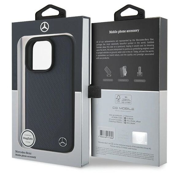 Mercedes MB Wood Imitation Leather MagSafe Case for iPhone 16 Pro Max - Navy Blue - Apple Cases - Cases - Techbox