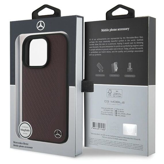 Mercedes MB Wood Imitation Leather MagSafe Case for iPhone 16 Pro Max - Red - Apple Cases - Cases - Techbox