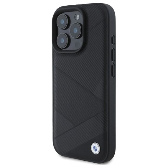 BMW Sign Leather Crossing Lines Pattern iPhone 16 Pro Max Case - Black | Techbox