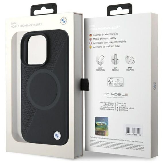 BMW Sign Leather Half Textured And Circle MagSafe case for iPhone 16 Pro Max - black | Techbox