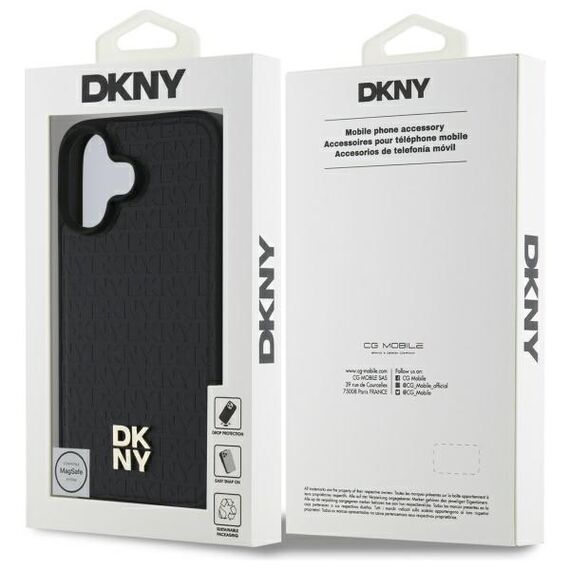 DKNY Repeat Pattern Stack Logo MagSafe iPhone 16 Case - Black | Techbox
