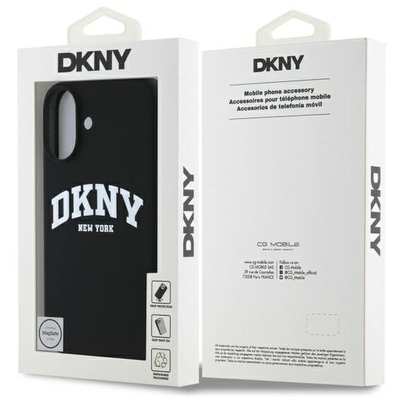DKNY Silicone White Printed Logo MagSafe iPhone 16 Case - Black | Techbox