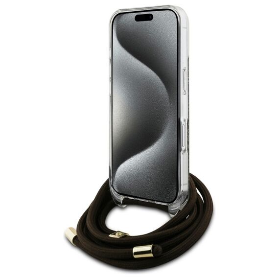 Guess Crossbody Cord 4G Print Case with Lanyard for iPhone 16 - Brown | Techbox