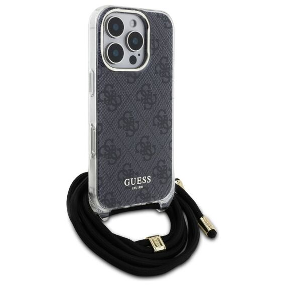 Guess Crossbody Cord 4G Print Case with Lanyard for iPhone 16 Pro - Black | Techbox