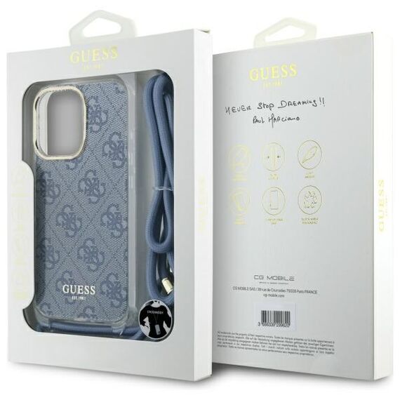 Guess Crossbody Cord 4G Print Case with Lanyard for iPhone 16 Pro - Blue | Techbox