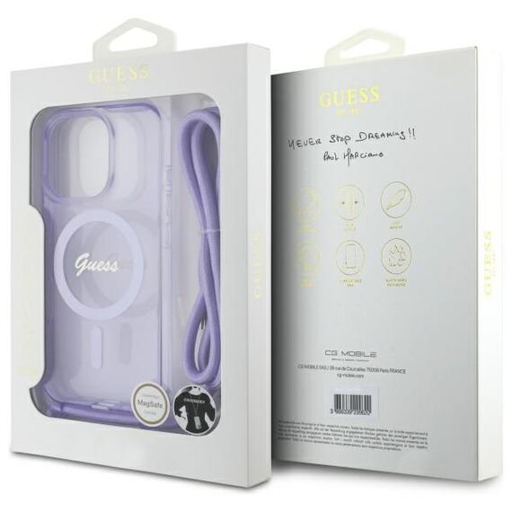 Guess GUHMP16XHCTSGNSU iPhone 16 Pro Max 6.9" purple/purple hardcase Crossbody Cord Script MagSafe - Apple Cases - Cases - Techbox