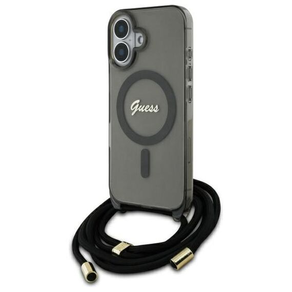 Guess GUHMP16SHCTSGNSK iPhone 16 6.1" black/black hardcase Crossbody Cord Script MagSafe - Apple Cases - Cases - Techbox