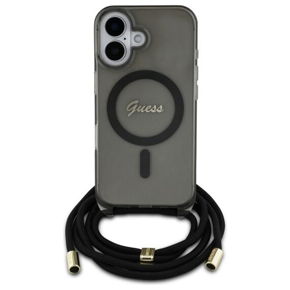 Guess GUHMP16SHCTSGNSK iPhone 16 6.1" black/black hardcase Crossbody Cord Script MagSafe - Apple Cases - Cases - Techbox