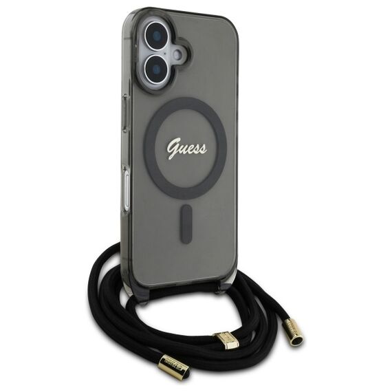 Guess GUHMP16SHCTSGNSK iPhone 16 6.1" black/black hardcase Crossbody Cord Script MagSafe - Apple Cases - Cases - Techbox