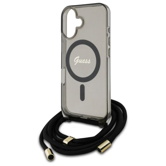 Guess GUHMP16SHCTSGNSK iPhone 16 6.1" black/black hardcase Crossbody Cord Script MagSafe - Apple Cases - Cases - Techbox
