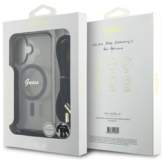 Guess GUHMP16SHCTSGNSK iPhone 16 6.1" black/black hardcase Crossbody Cord Script MagSafe - Apple Cases - Cases - Techbox