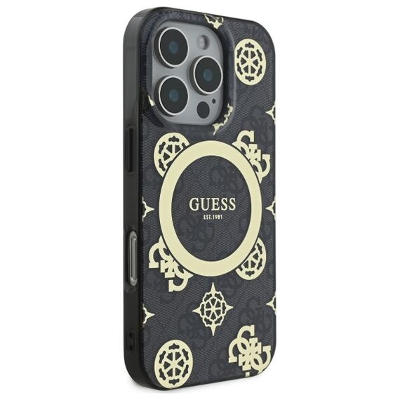 Guess IML Peony On 4G Background MagSafe Case for iPhone 16 Pro Max - Black | Techbox