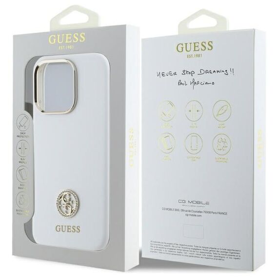 Guess Silicone Logo Strass 4G Case for iPhone 16 Pro - White | Techbox