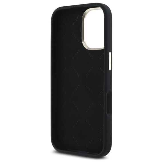 Guess Silicone Script Metal Logo &amp; Frame Case for iPhone 16 - Black | Techbox