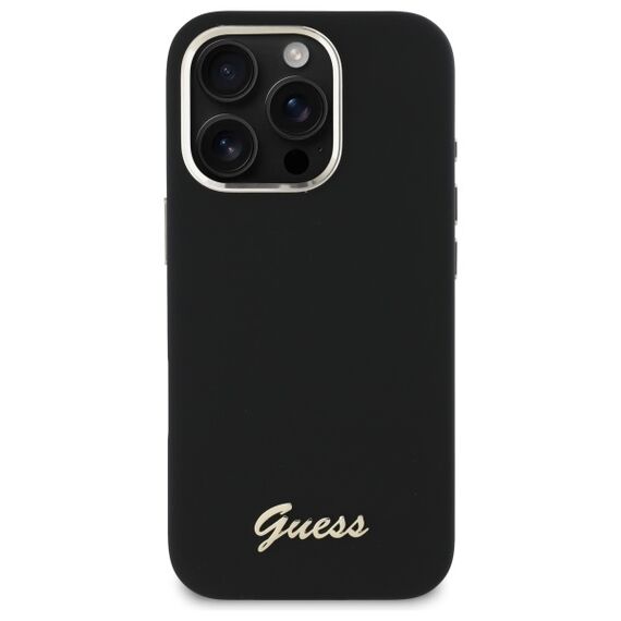 Guess Silicone Script Metal Logo &amp; Frame Case for iPhone 16 Pro - Black - Uncategorized Cases (2) - Cases - Techbox