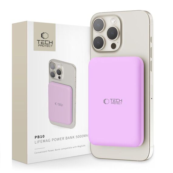Tech-Protect LifeMag MagSafe PB10 5000mAh Power Bank - Pink - Powerbanks - Smartphone Chargers - Techbox