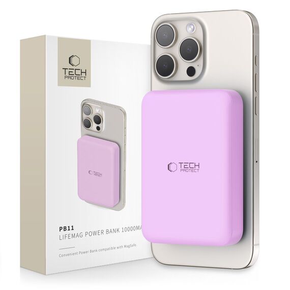Tech-Protect LifeMag MagSafe PB11 10000mAh Power Bank - Pink - Powerbanks - Smartphone Chargers - Techbox