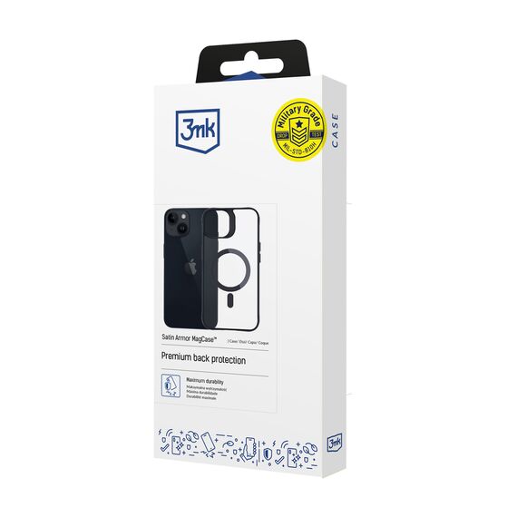 3mk Satin Armor MagCase with MagSafe for iPhone 13 / 14 - Transparent with Black Frame
