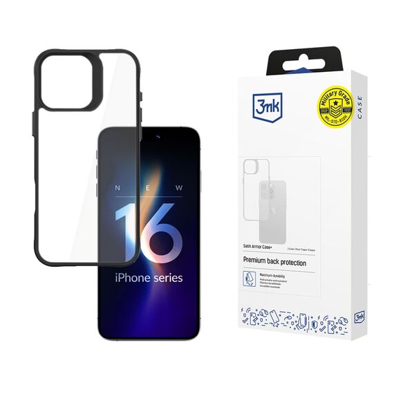 3mk Satin Armor Case+ for iPhone 16 Pro - Transparent with Black Frame | Techbox