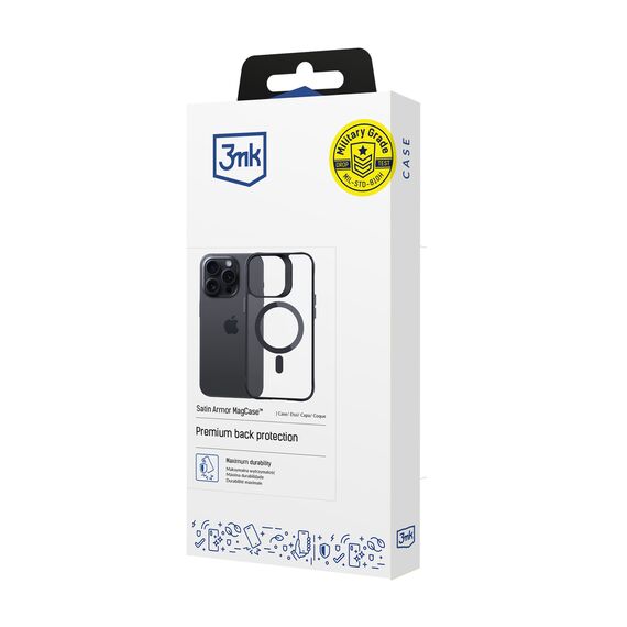3mk Satin Armor MagCase with MagSafe for iPhone 15 Pro Max - Clear with Black Frame
