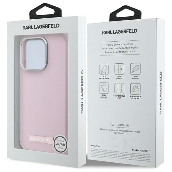 Karl Lagerfeld FW Metal Plate MagSafe iPhone 15 Pro Case - Pink | Techbox