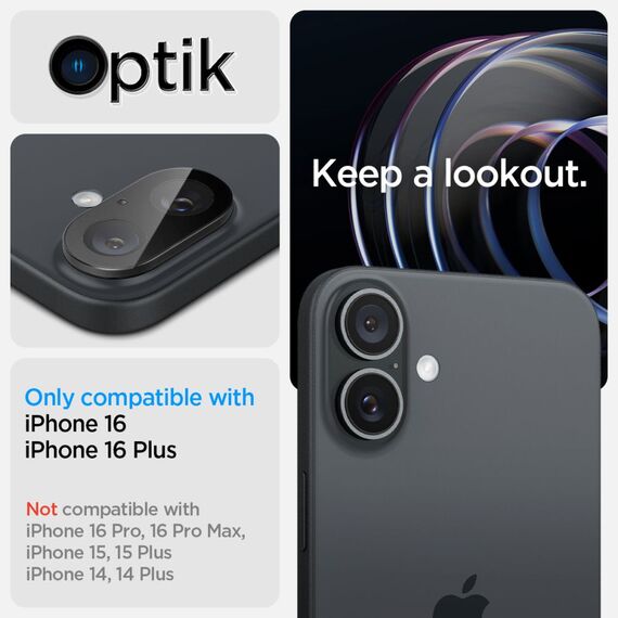 Spigen Optik GLAS.TR Camera Protector 2-PACK for iPhone 16 / 16 PLUS - Black