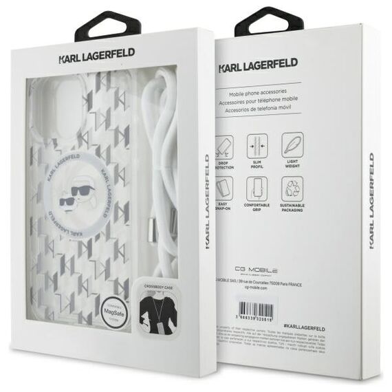 Karl Lagerfeld KLHMP16XHCKCKLCT iPhone 16 Pro Max 6.9" transparent hardcase IML Crossbody Monogram Karl &amp; Choupette Head MagSafe - Apple Cases - Cases - Techbox