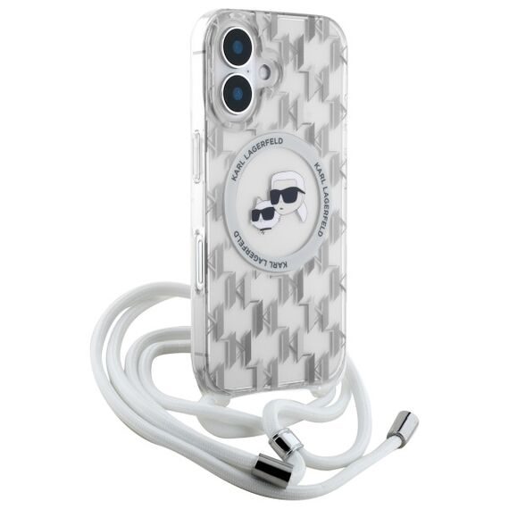 Karl Lagerfeld KLHMP16SHCKCKLCT iPhone 16 6.1" transparent hardcase IML Crossbody Monogram Karl &amp; Choupette Head MagSafe - Apple Cases - Cases - Techbox
