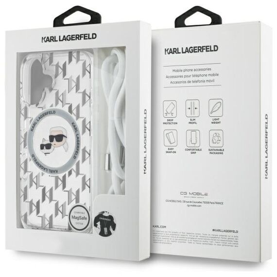 Karl Lagerfeld KLHMP16SHCKCKLCT iPhone 16 6.1" transparent hardcase IML Crossbody Monogram Karl &amp; Choupette Head MagSafe - Apple Cases - Cases - Techbox