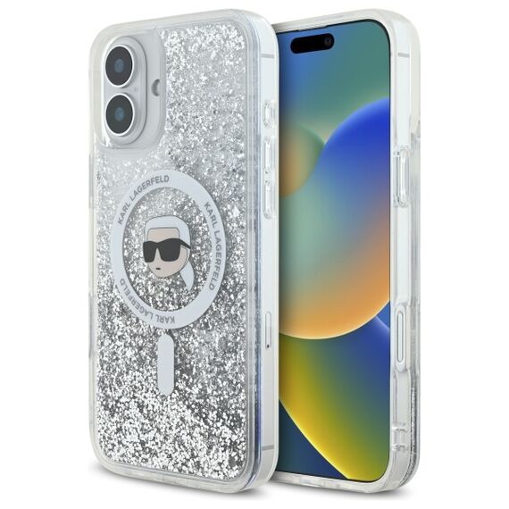 Karl Lagerfeld KLHMP16SLGKISGH iPhone 16 6.1" hardcase transparent Liquid Glitter Karl Head Magsafe - Apple Cases - Cases - Techbox