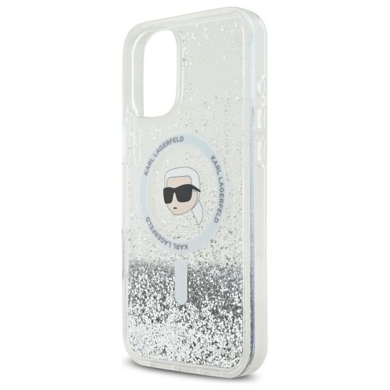 Karl Lagerfeld KLHMP16SLGKISGH iPhone 16 6.1" hardcase transparent Liquid Glitter Karl Head Magsafe - Apple Cases - Cases - Techbox