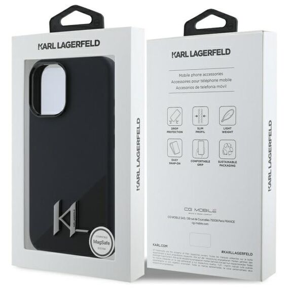 Karl Lagerfeld Silicone Shadow Metal Initial MagSafe iPhone 16 Case - Black | Techbox