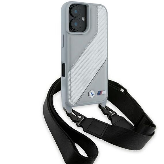 BMW BMHCP16S23PSCCG iPhone 16 6.1" gray/gray hardcase M Edition Carbon Stripe &amp; Strap - Apple Cases - Cases - Techbox