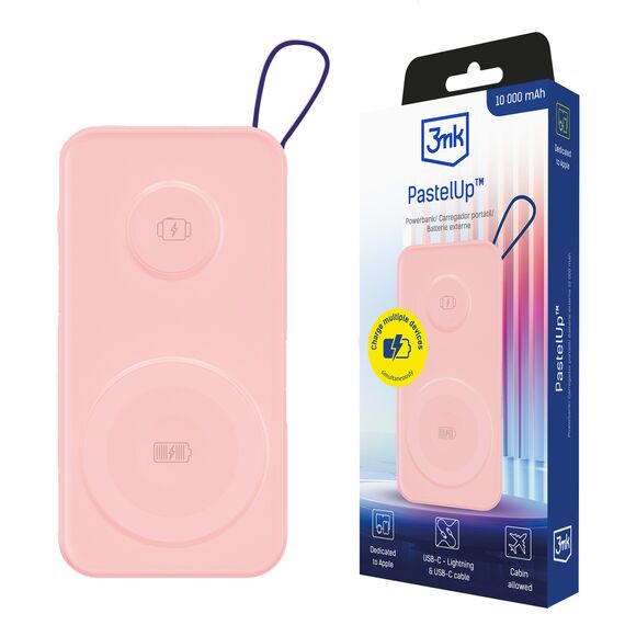 Powerbank 3mk PastelUp 10,000mAh 22.5W USB 1A1C - pink - Powerbanks - Smartphone Chargers - Techbox
