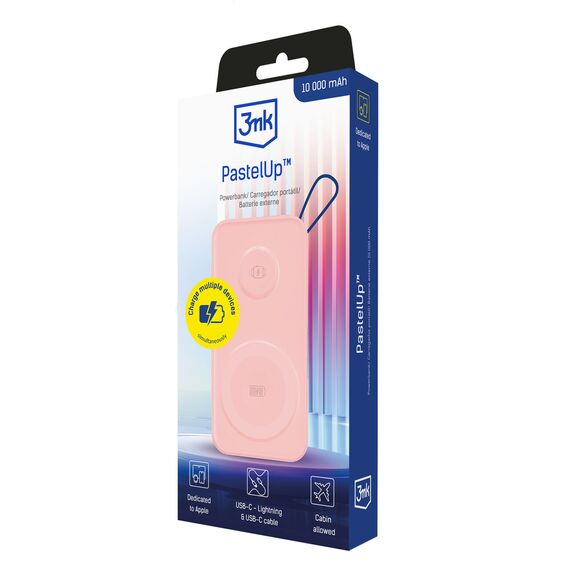 Powerbank 3mk PastelUp 10,000mAh 22.5W USB 1A1C - pink - Powerbanks - Smartphone Chargers - Techbox